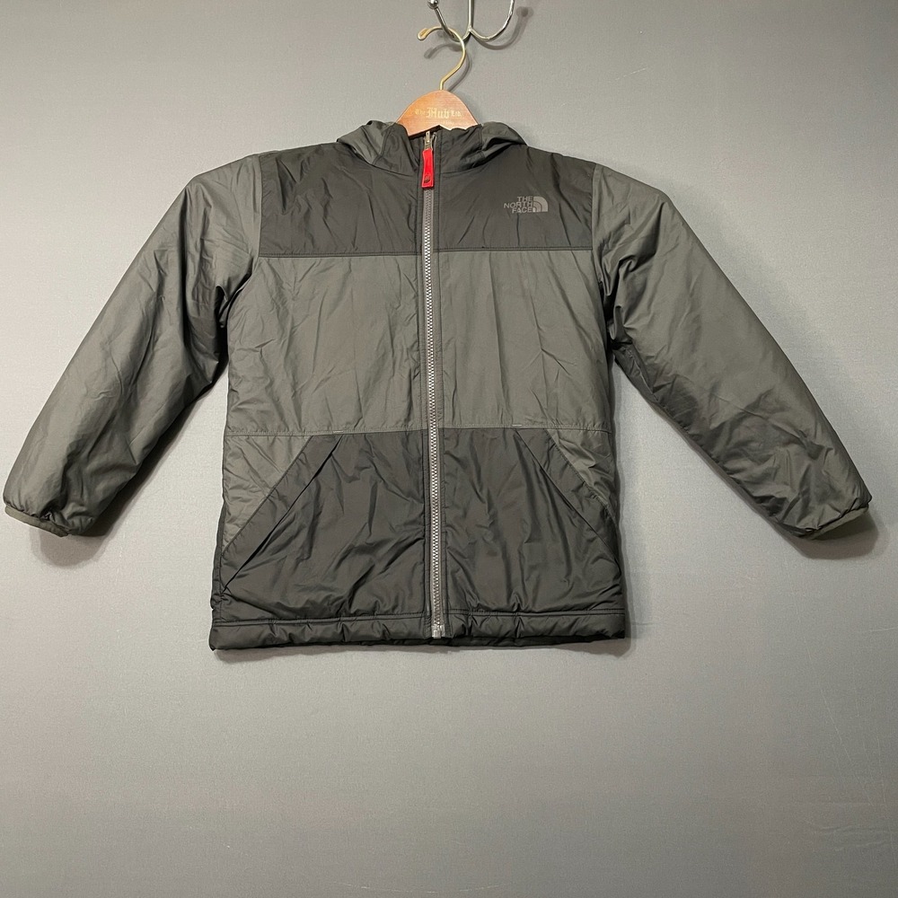 The North Face Boys Reversible True or False Jacket Size S 7/8 Gray Black Fleece